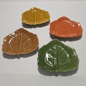 Set of 4 Leaf Plates Barbara Eigen Made in Portugal Multicolor Fall Home Decor